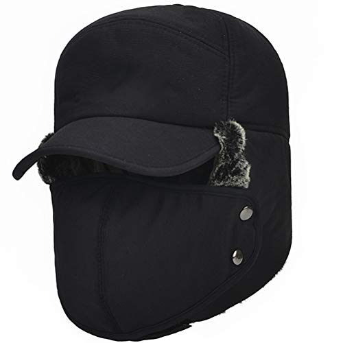 taianle Trooper Trapper Hat Winter 3 en 1 Térmico de Piel Sintética Forrado Trapper Bomber Cap Fur Earflap Windproof Face Cover Baseball Ski Headwear Cap Cover