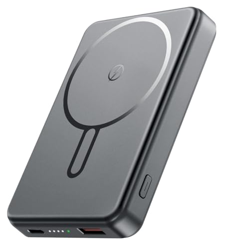 PDBEST Magnetic Power Bank 12000mAh Portable Charger Wireless for MagSafe QC4.0 22.5W PD20W USB C Output Fast Charging Secure Wireless Portable Charger for iPhone 16/15/14/13/12 Series Grey