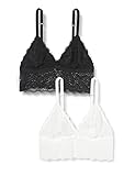Marca Amazon Iris & Lilly Bralette Encaje Mujer, Pack de 2, Negro/Blanco, 40