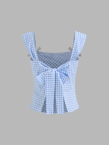 Women Gingham Lace Trim Crop Tank Tops Square Neck Corset Top Plaid Y2K Sleeveless Going Out Tops Slim Fit Cami Shirts3
