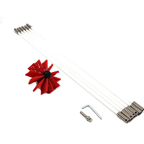 Floridivy Chimenea de ventilación de Limpieza de tuberías del Sistema de Cepillo Extensibles 6 Secciones del conducto Flexible Pared Interna Barrer Cepillo de Nylon Cover