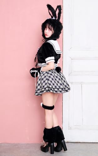 [Malymoon] コスプレ バニー セーラー アイドル ファー うさ耳 けも耳 うさぎ ぬいぐるみ アニマル ピンク ブラック 衣装 仮装 マリームーン 7点セット 9950 詳細画像3