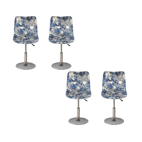 Image of Blue Grey Tie-dye Bar Stool Chair Cover 4 Pack Barstool Slipcovers Counter Stool Chair Covers with Waterproof Seat Pad Bar Seat Cover with Elastic Bottom