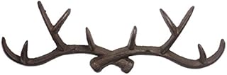 KiaoTime l Vintage 14" Rustic Cast Iron Deer Antlers Wall Mounted Coat Hooks, Shabby Chic Coat Rack, Key Holder, Hat Hanger, Bath Room Wall Hanger (Rusty Brown)