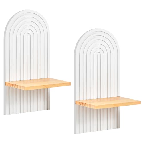 Granvoo Estantería de Pared Boho de Madera Maciza, Baldas Flotantes con Fijación Oculta para Sala, Dormitorio, Pasillo y Habitación Infantil - Blanco