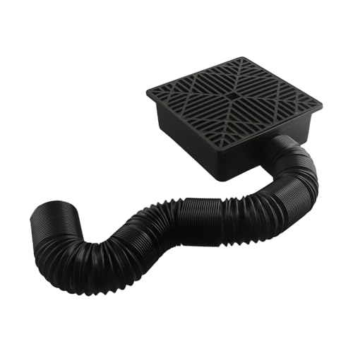 WheatThrive Kit di scarico a basso profilo con tubo flessibile da 1,6 m, sistema di drenaggio sotterraneo per acque piovane 23 x 23 cm, per terrazze e prati