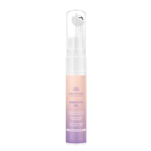 Image of AreoVeda Under Eye Gel with Soothing Massage Roller | Visibly Reduces Dark Circles & Puffiness | With Coffee & Quinoa | Pregnancy-Safe (15 ml)