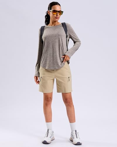 Lightweight Long Sleeve Workout Tops for Women Athletic Running Shirts (Brown,L) - image 3