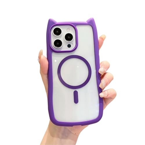 Custodia per iPhone 13 Pro Max con orecchie di gatto compatibile con Mag-Safe trasparente custodia protettiva e antigraffio per 13 Pro Max tpu viola