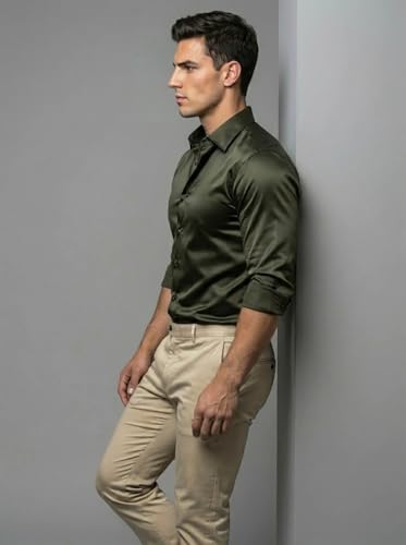 Image of Diverse Men's Satin Casual Shirt | Premium Solid Poly Satin | Wrinkle-Free, Full Sleeve Regular Fit Office, Business Wear