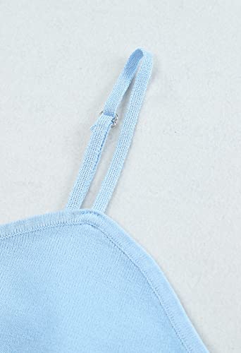 Women's Rib Knit 2 Piece Dress Cami Crop Top High Slit Bodycon Long Skirt Set Light Blue M #TOP6