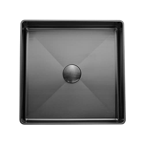 WOTZOV Lavabo de baño de Acero Inoxidable Negro, Cuadrado, para tocador, sobre encimera, para Mueble de baño, Inodoro，with Tap Combination One Size