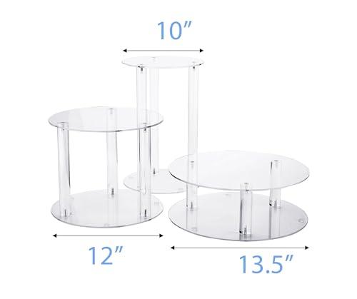Jusalpha 3 Tier Large Acrylic Glass Round Wedding Cake Stand, Food Display Stand, Cupcake Stand, Dessert Display Platter WCS02 (Large (10\'\' 12\'\' 13.5\'\')) - Thumbnail 3