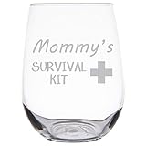 Mommy's Survival Kit Funny Wine Glass, 17 oz Engraved Stemless Wine Glass for Mother's Day Gift, Gift For Mom, Sister, Friend - SG13