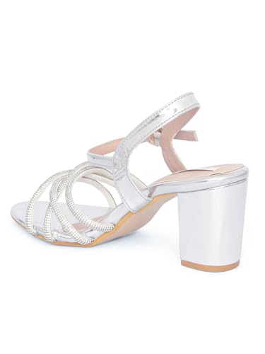 Image of ELLE Women's Glam Block Heel Sandals with Dazzling Strap Detail
