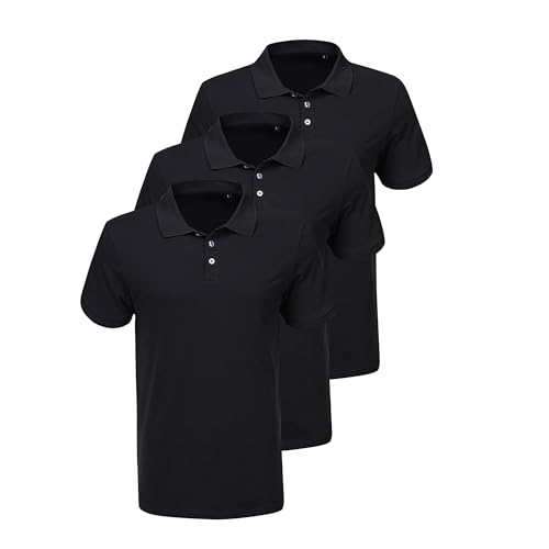 LiKing Herren Basic Poloshirt Baumwolle Polo Shirts Polohemd Kurzarmshirt mit Knopfleiste Atmungsaktives Tennis Poloshirt Herren Sommer Sports Golf T-Shirt 3er Pack Schwarz 8401 BL XL