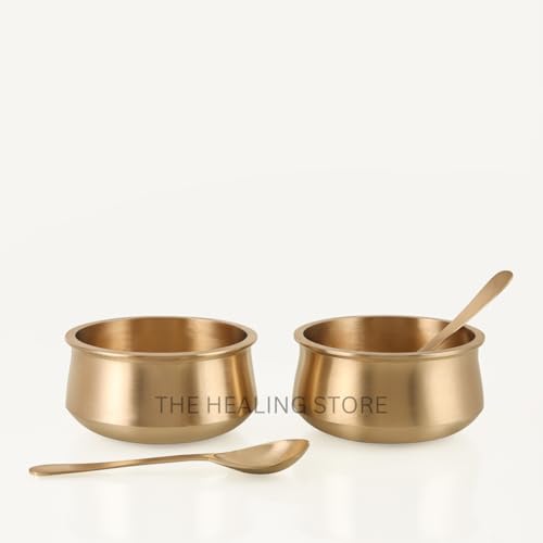 Image of THE HEALING STORE Pure Bronze Kansa Donga Set of 2 Without Lid | Handcrafted Ayurvedic Serving Bowls for Dal, Curry, Sabzi & Rice | Traditional Kansya Dinnerware | Eco-Friendly Bronze Serveware