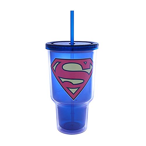 DC Comics Silver Buffalo SP0217 Superman Logo Plastic Jumbo Cold Cup 32 oz, Multicolor