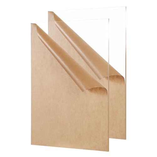 KAITELA Clear Acrylic Sheet 8" x 12" Cast Plexiglass Panel 1/8" Thick (3mm) Transparent Plastic Board for Sign, Craft, Display Projects, Laser Cutting, Engraving, Pack of 2