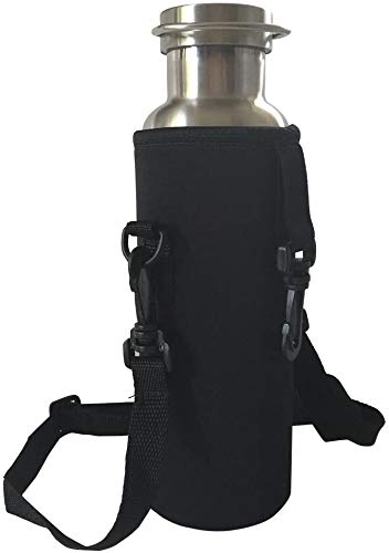 Xchmtech 1000ml Neoprene Water Bottle Sleeve Carrier with Adjustable Shoulder Strap for Cycling Climbing Camping (Black)