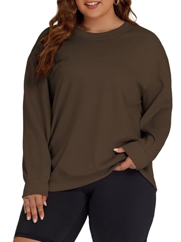 Image of ROSRISS Womens-Plus-Size-Sweatshirts Oversized Long Sleeve Shirts Trendy Crew Neck Pullover Sweaters Casual Tops XL-5XL