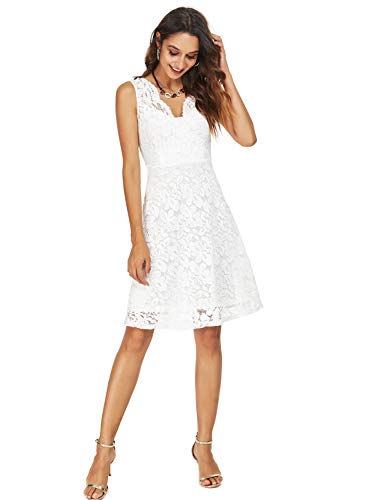 Image of Atnlewhi Womens Vintage Lace Floral Off Shoulder Elegant Swing Dresses A-line Mini Dress for Party Cocktail Wedding
