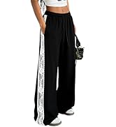ZAFUL Womens Wide Leg Lace Trim Sweatpants Waistband Drawstring Lounge Pants Athletic Sweat Pants...