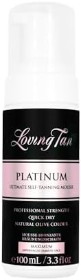 Loving Tan Platinum Self Tanning Mousse, Dark -Streak Free, Natural Looking, Professional Quality Self Tanner -5+ Self Tan Applications per Bottle, Naturally Derived DHA- 3.3 Fl Oz -Packaging May Vary