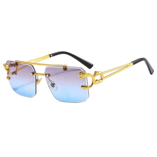 Lunettes de soleil sans monture en métal léopard double pont verres dégradés UV400