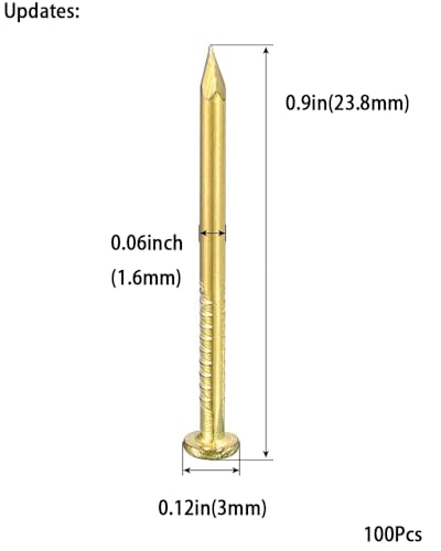 Tiny Wooden Nails for DIY Craft Projects, Antique Drawer Repairing, Mini Boxes Decorative Accessories[Set of 100pcs] (23mm/0.9inch, Gold)