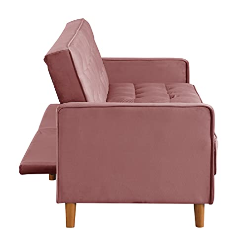 Msaleen Futon Sofa Bed Velvet Tufted – Convertible Sleeper Sofa Velvet Loveseat Tufted Reclining Couch Sofabed For Living Room, Furniture Mid-Century Modern Recliner Sofas For Room - Pink #TOP2