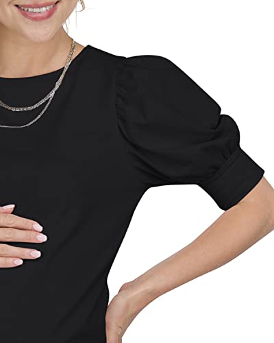 Puff-Sleeve Maternity Work & Casual Top - Maternity Office Wear - Scoop Neck Maternity Blouse Shirt For Women Jet Black #TOP2