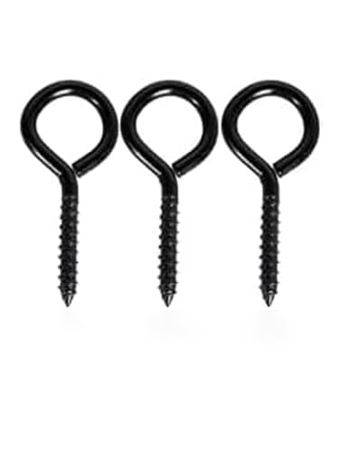 4 Inch Eye Hooks – 3Pcs Heavy Duty Black Carbon Steel Screw Hooks for Wood, Cables & Heavy-Duty Applications