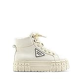  Modelisa - Zapatillas Deportivas Altas Botin Cordón Plataforma Mujer (Beige/1, Numeric_37)