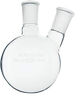 Chemglass CG-1520-16, Round Bottom Flask, 2 Neck, Heavy Wall, Angled, 1L Capacity, 29/42-24/40 Joint