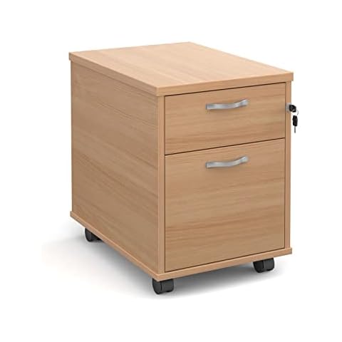 Mr Office Mobile 2 drawer pedestal with silver handles 600mm deep, Beech Cover