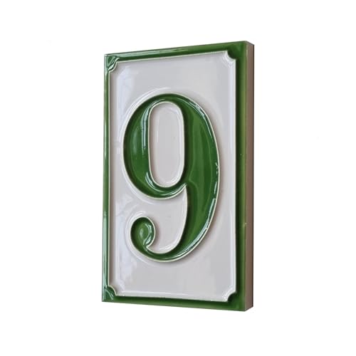 Azulejos italianos pintados a mano de cerámica con números de casa verde, 11 x 7 cm (azulejo número 9)