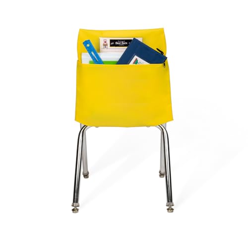 Image of Seat Sack Student Chair Storage Pocket - 17 inch, Single Pocket, Classroom Chair Organizer for Student Desks, Durable Over-the-Chair Storage, Ready-to-Use Name Tag Window, Yellow, 1-Pack