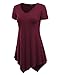 MBJ WT638 Short Sleeve Shirts for Womens Tops Casual V-Neck Summer Clothes Asymmetrical Tunic Blouses XL Wine