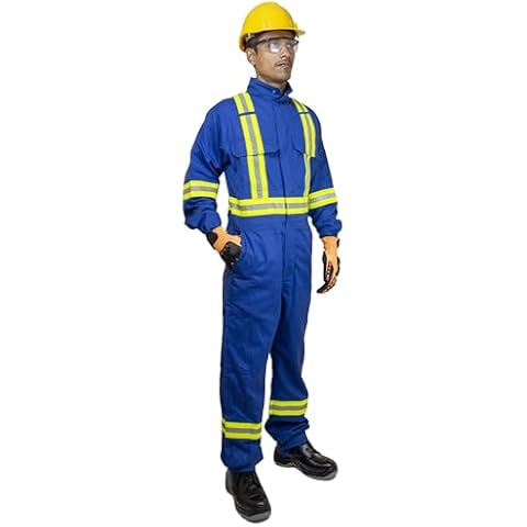 SpecxArmor Inherent Flame Resistant FR Coveralls blend with Aramid Nomex fibers, Unlimited washes guaranteed protection (LARGE (44), ROYAL BLUE) Cover