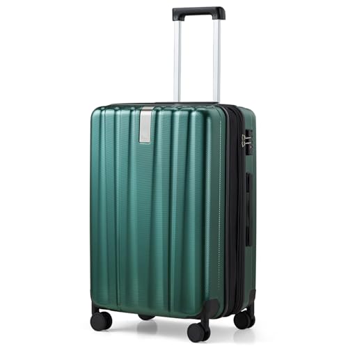 Image of Hanke 24 Inch Expandable Checked Luggage Lightweight PC Hard Shell Luggage Suitcases with Wheels Travel Luggage Rolling Large Suitcase Travel Luggage Bag for Go to University.(Blackish Green)