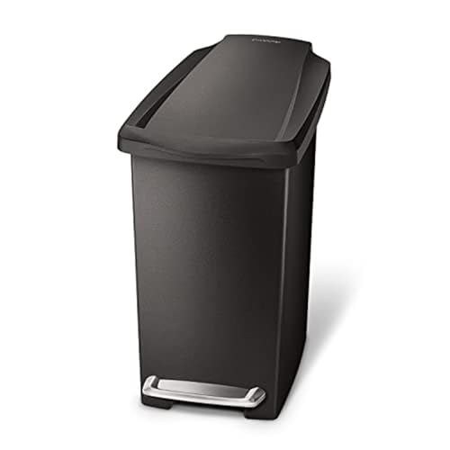 simplehuman CW1329 10L Slim Pedal Bin, Small Bin for Bathroom Bedroom Office, Strong Steel Pedal, Slim Space-Saving Shape, Black Plastic
