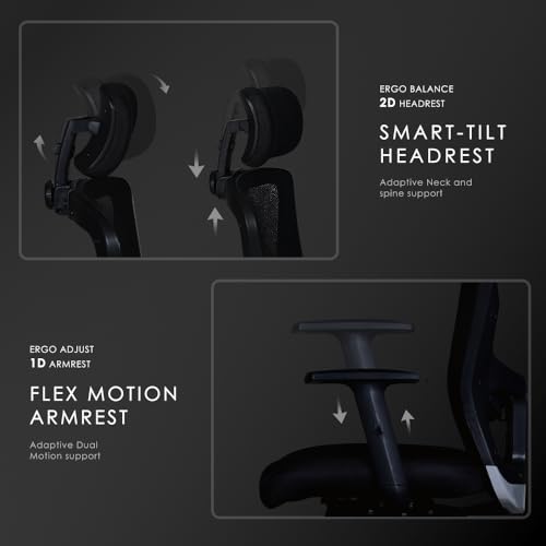 Image of Varaha Vayu BIS Certified Ergonomic Office High Back Chair | 5 Year Warranty | Adjustable 2D Headrest, 1D PU Armrest, Seat Sliding Mechanism with 3 Multilock Recline |Gaming Desk Chair for Home |Black