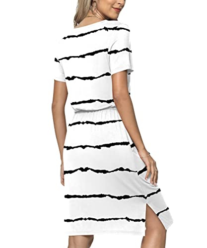Anydoll 2023 Women Summer Dresses Casual Knee Length Work Tshirt Dress Stripe White Medium #TOP2