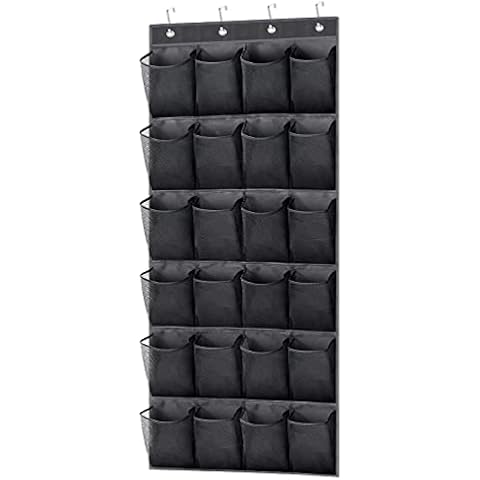 UESDU Over the Door Shoe Storage Organiser, 24 Large Mesh Pockets Hanging Shoe Rack Storage for Men Women Shoe Hanger Tidy (Black) Cover