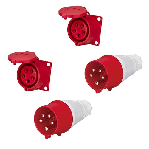 Image of LEYDEN 5 Pin, 32A, 220-440VAC, Industrial Panel Socket with Plug IP44 Waterproof Plug Socket Male Female Connector (Plug & Panel Socket 2 Pcs)