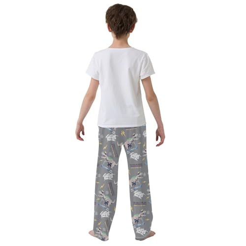 ZZXXB Cool Dinosaur Riding Boys Long Pants Soft Trousers Elastic Waist Kids Lounge Bottoms with Pockets S-XL3