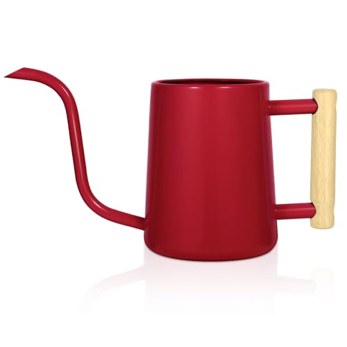Image of Watering Can Indoor Plants, 35 oz /1000 ml Metal Stainless Steel Watering Can Pot with Long Spout for Indoor House Plants Bonsai Outdoor Garden Flower Decorative (Red)