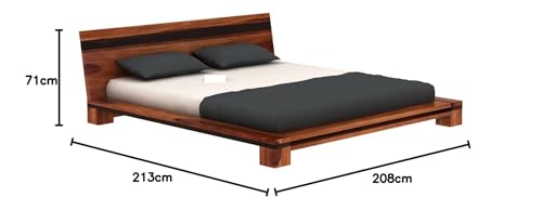 Image of Solid Shesham Wood Wooden King Size Bed for Living Room & Bedroom (King, Honey Finish)