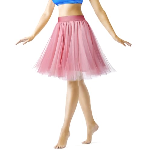 Womens Tutu Skirt Tulle Skirt Stretchy High Waist A-Line Mesh Layered High Elastic Waist Halloween s Pink3